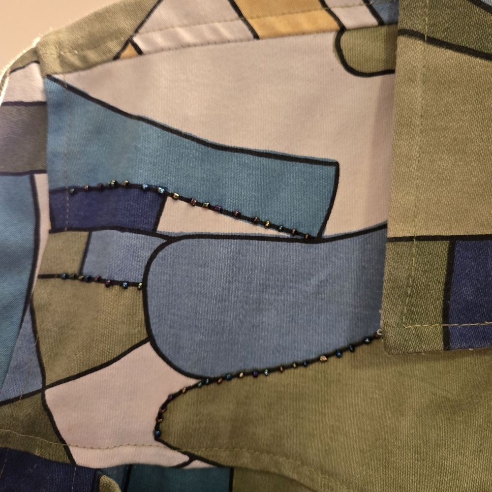 Patchwork Blue and Green Beaded Jean Jacket. 20x25 - Picture 9 of 10